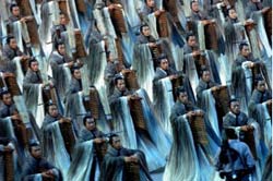 Performers dressed as Confucian disciples, 2008 Summer Olympics opening ceremonies, Beijing, China: Public Domain