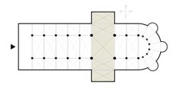 floor plan of a basilica, with the semicircular apse at the end Source: Public Domain