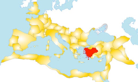 Roman provinces, with the province of Asia highlighted in red