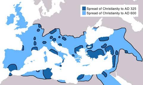 Spread of Christianity to AD 325 Spread of Christianity to AD 600 Source: Public Domain