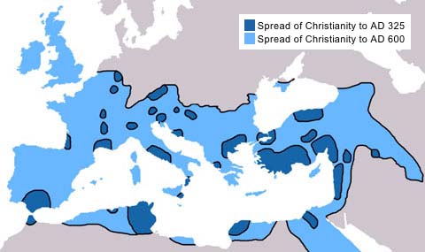 Spread of Christianity to AD 325 Spread of Christianity to AD 600 Source: Public Domain