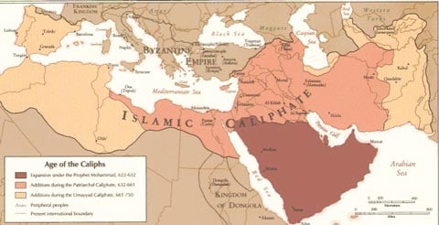 Islam expansion following Muhammad's death Source: Public Domain