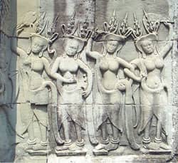 title: wall in Angkor Wat (Cambodia) showing Hindu devatas