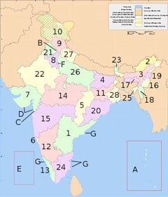 Title: Administrative divisions of India; see: Tamil Nadu (24), Andhra Pradesh (1), and Orissa (20)