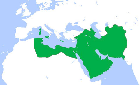 Title: Abbasid Caliphate (green) at its greatest extent, c. 850. Source: http://en.wikipedia.org/wiki/File:Abbasids850.png