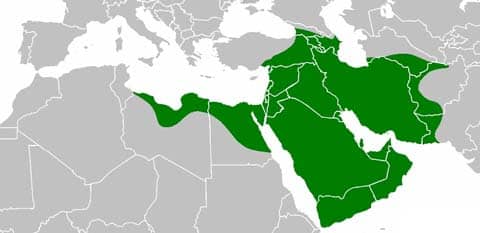Caliph Umar's empire at its peak, 644. Source: Public Domain