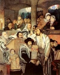 Title: Hasidic Jews praying in the synagogue Source: http://en.wikipedia.org/wiki/File:Gottlieb-Jews_Praying_in_the_Synagogue_on_Yom_Kippur.jpg